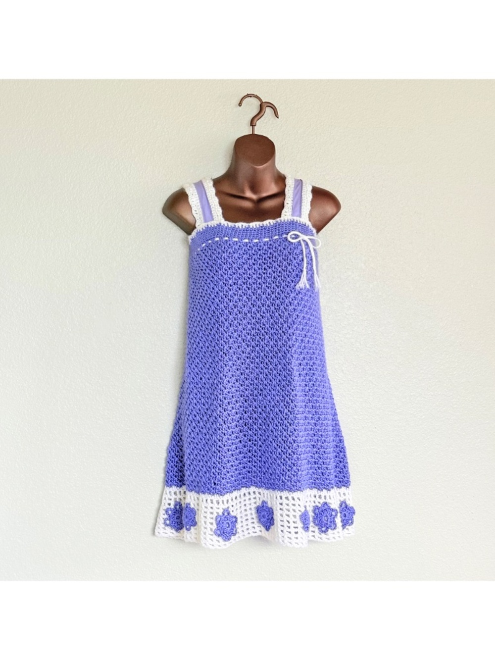 Handmade Lavender Cottagecore Boho Floral Crochet Mini Sundress Girls Sz 12